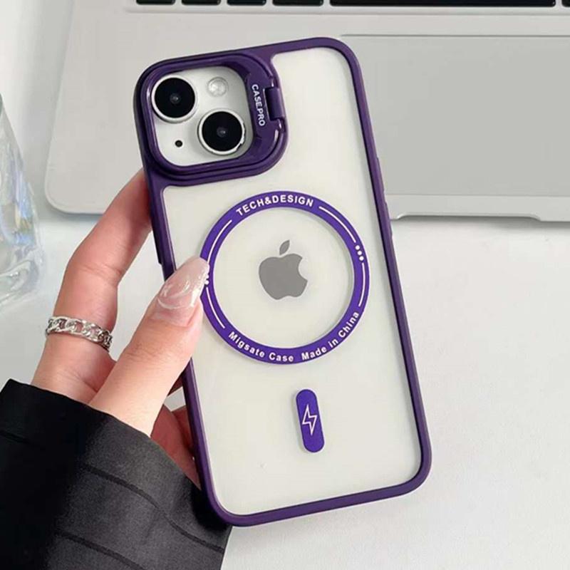 

Роскошный магнитный чехол с невидимой подставкой для iPhone 15 14 13 12 11 Pro Max, прозрачный противоударный чехол iPhone 15 Pro Max фиолетовый
