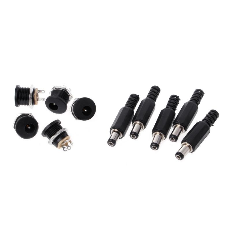 5pcs 9mm DC Power Plug and Jack Solder Type Solder Type DC 9mm Plug Jack Kit 9mm DC Plug and Receptacle with Nut DC male 9MM DC female seat чёрный/красный