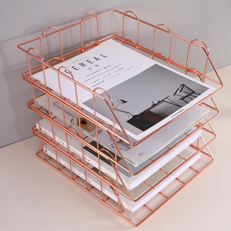 Modern Stackable Letter Tray Desktop Organizer Under Desk Hanging Organizer Metal Paper Tray for Women Men Student Staff