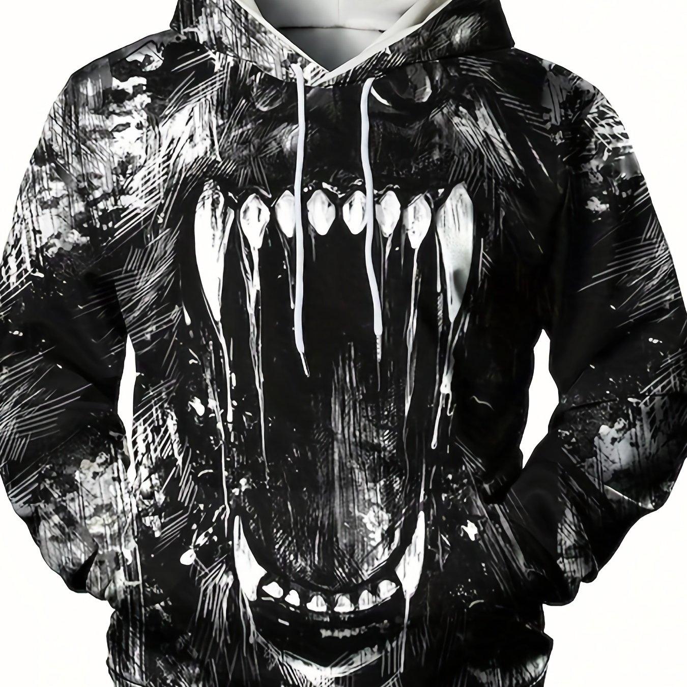 

Толстовка большого размера с капюшоном и принтом Beastly 3D Teeth для мужчин Essential - уникальный графический дизайн с капюшоном и регулируемым шнурком 6XL