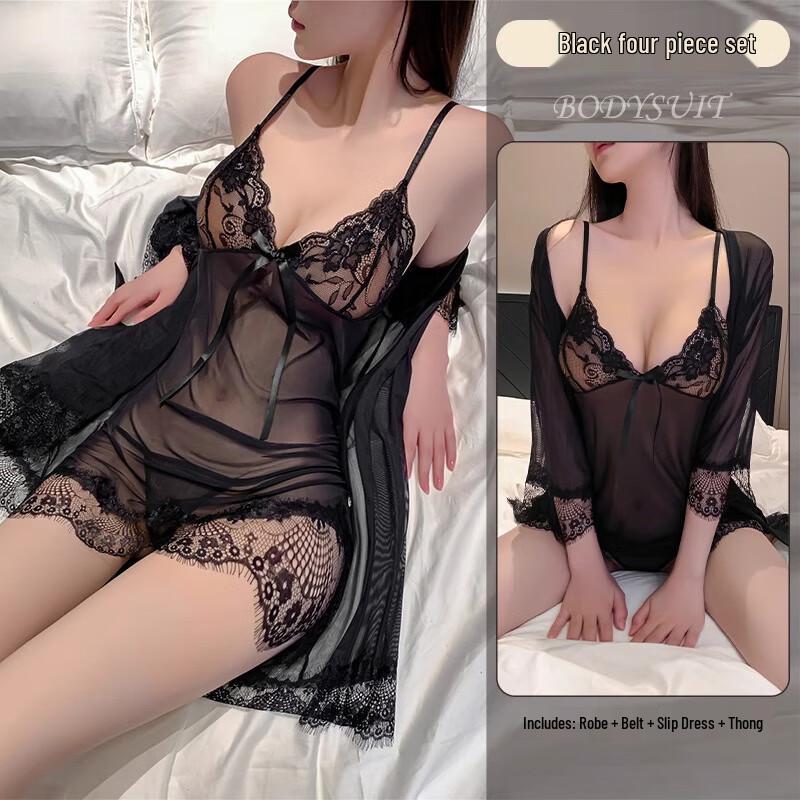 Women s Sexy Modal Lace Lingerie Nightgown & Robe Set One Size (Fits 35-60kg)