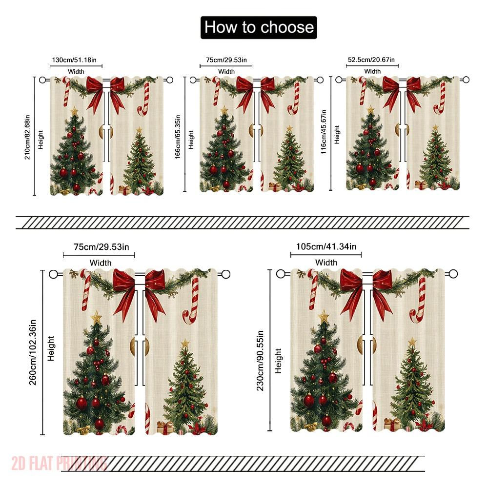 2pcs,2D Plane Printing Curtain Fabric Christmas Decorations Holiday Festive (2) Durable 100% Polyester Fabric (without Rod)