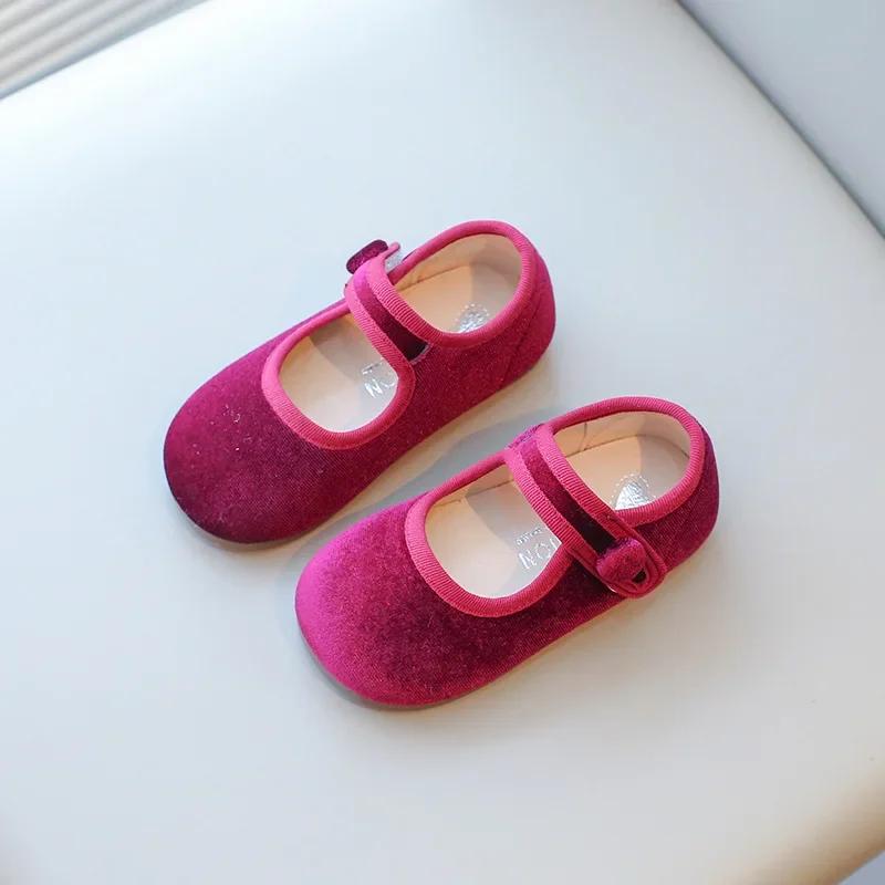 

Spring Summer Shoes for Girls Dopamine Color Velvet Mary Jane Shoes Child Soft Sole Elastic Band Ballet Flats Kids Casual Shoes 24