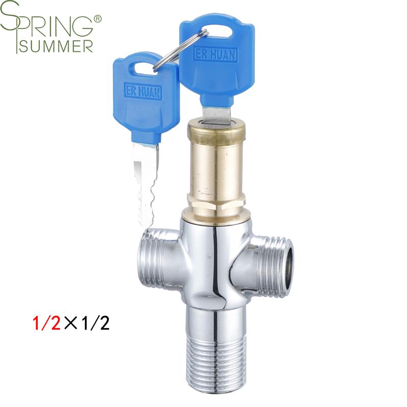 3 Way Home Office Key Angle Valve Faucet 1/2 90 Degree Lock Anti-theft Copper Angle Valve Taps Modern Design 3-Year Warranty