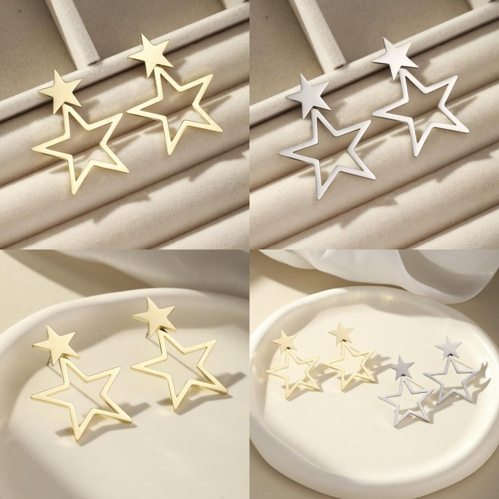 Fashionable And Unique Gold And Silver Star-shaped Earrings For Women Stainless Steel