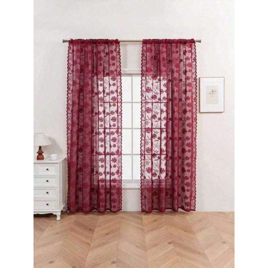 1pc Minimalist Floral Lace Curtain Panel, Home Decor