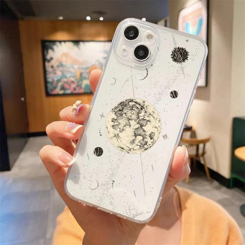 Funny Sun Moon Angel Eyes Shockproof ClearPhone Case For iPhone 17 14 15 16 13 12 11 Pro Max 78 Plus X XR XS Max SE Cover Fundas