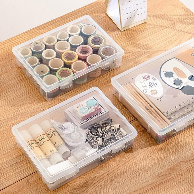 Plastic Storage Box Large Capacity Transparent Durable File Organizer Stackable Case for Home Office School Paper Storage
