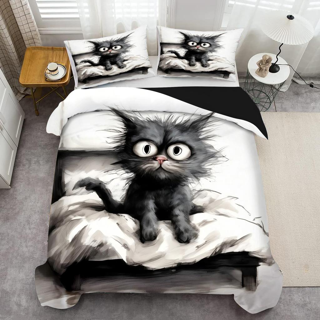 Cartoon Black Cat 3D Printed Duvet Cover Set Pillowcases Soft Comfortable Luxury Bedding Home Decor Animal Theme Quilt Cover Set