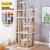 Multifunctional Rattan Cat Tree with Sisal Posts, Velvet Mats, Climbing Platform, Scratch Boards, and Cozy Nest for All Seasons