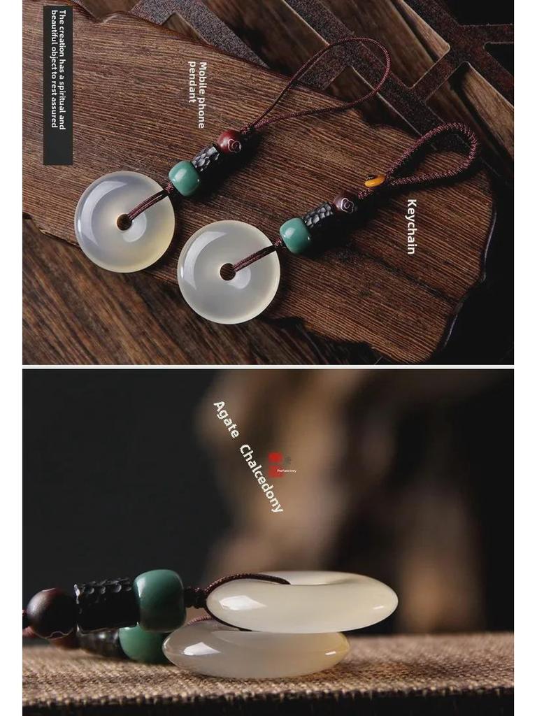 Naturlig Isagat Kalcedon Fredsspänne Hänge Nyckelring - Unisex Accessoar i Antik Stil