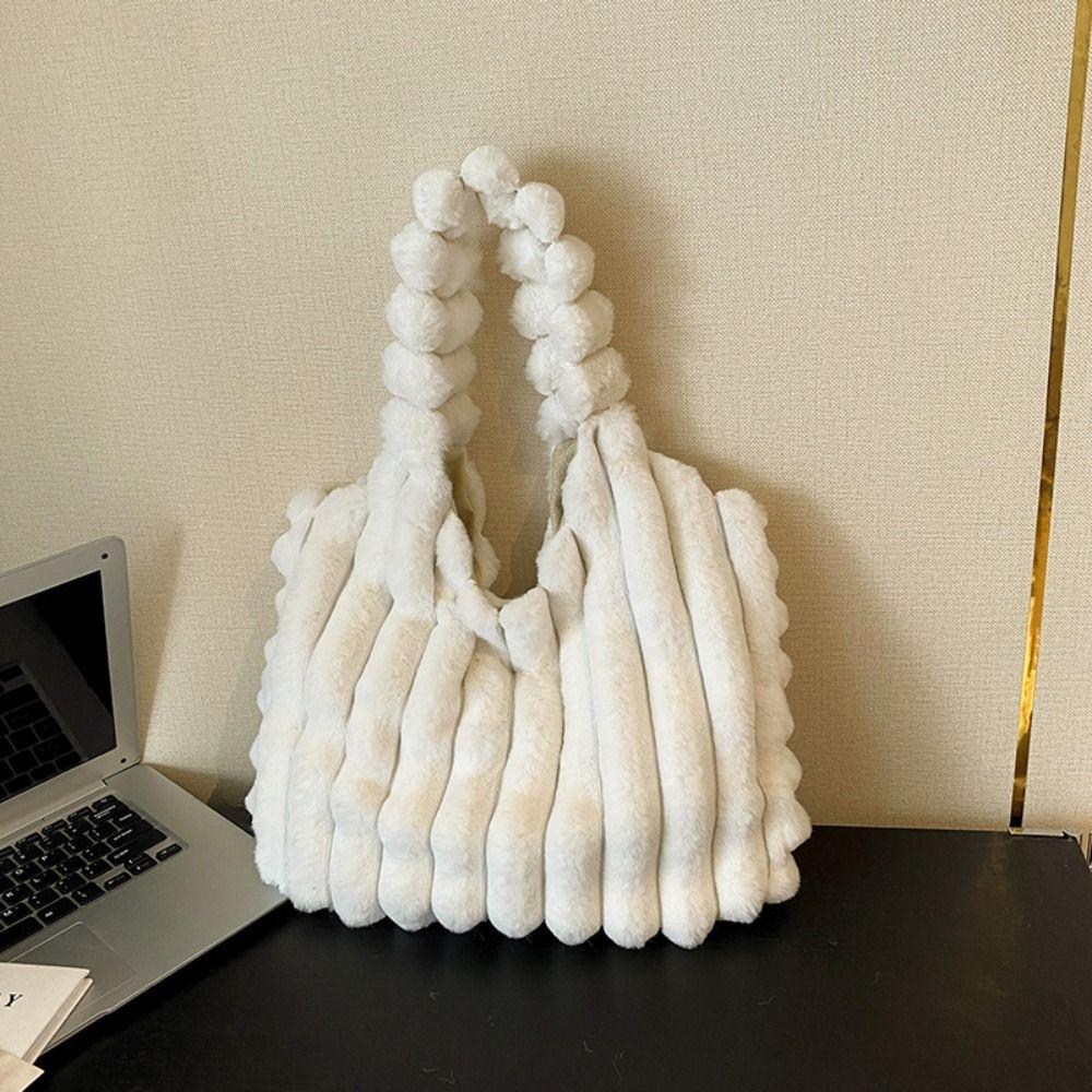 Solid Color Plush Handbag Korean Style Plush Shoulder Bag Kawaii Plush Tote Bag Female/Girls