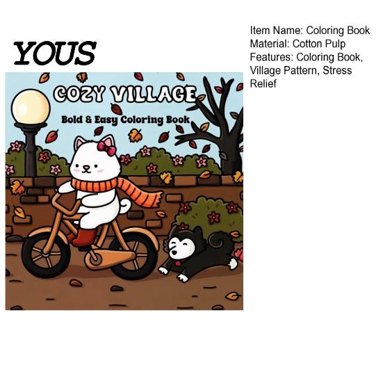 Drawing Pads for Colored Pencils Cozy Village Coloring Book, Thickened Cotton Pulp Paper, Stress Healing Cartoon Illustrations Relief Portable