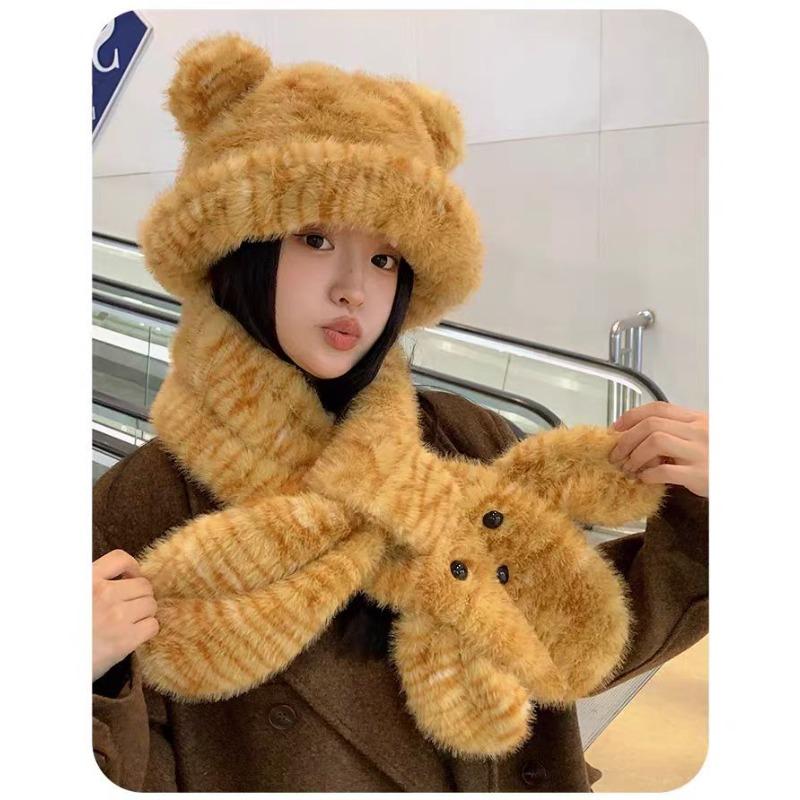 

Зимний новый милый плюшевый шарф-шапка женский теплый тигриный шапка защита шеи холодный цельный шарф-шапка