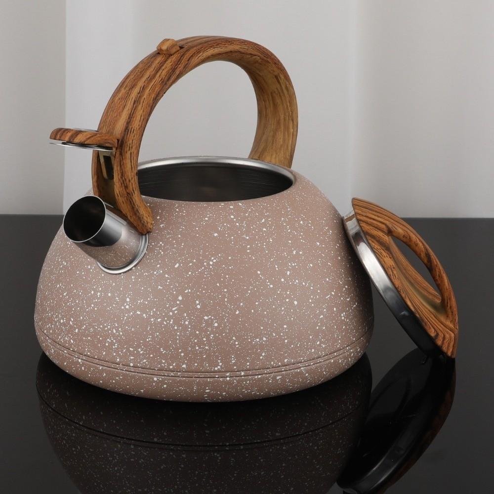 Wooden Handle Whistling Kettle 3L Gas Induction Cooker Kettle Durable Boiling Coffee Pot  Kitchen