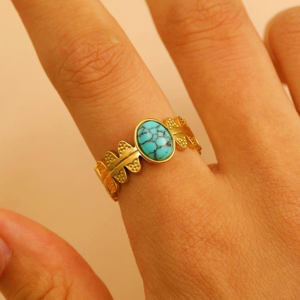 Vintage Turquoise Stainless Steel Open Finger Ring for Women