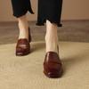 Fashion 2025 Spring New GENUINE LEATHER Women Shoes LEISURE Women Slip-On Shallow Pumps Square Toe Heels Shoes Women Zapatos De Mujer