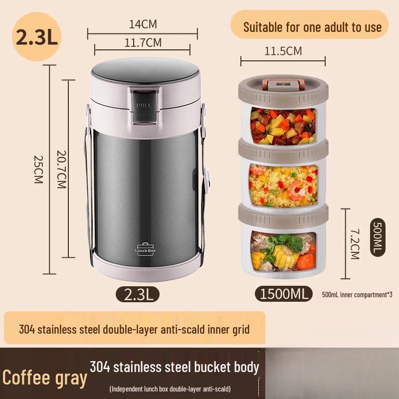 Portable 3-Layer Stainless Steel Thermal Lunch Box