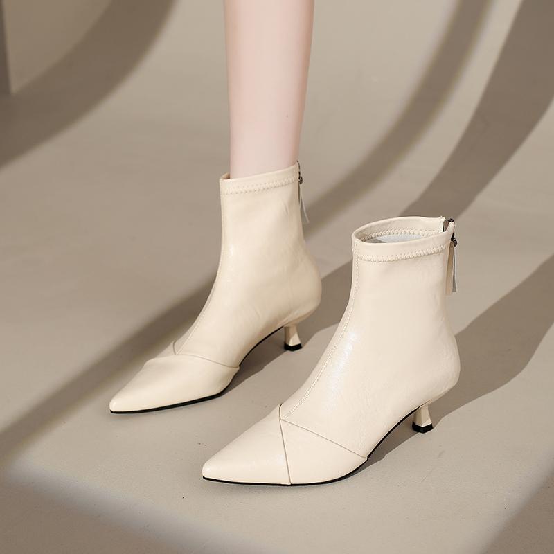Fashion 2025 Spring Pointed Toe Women Modern Ankle Boots Fashion Soft Leather Short Booties Concise High Heels Shoes