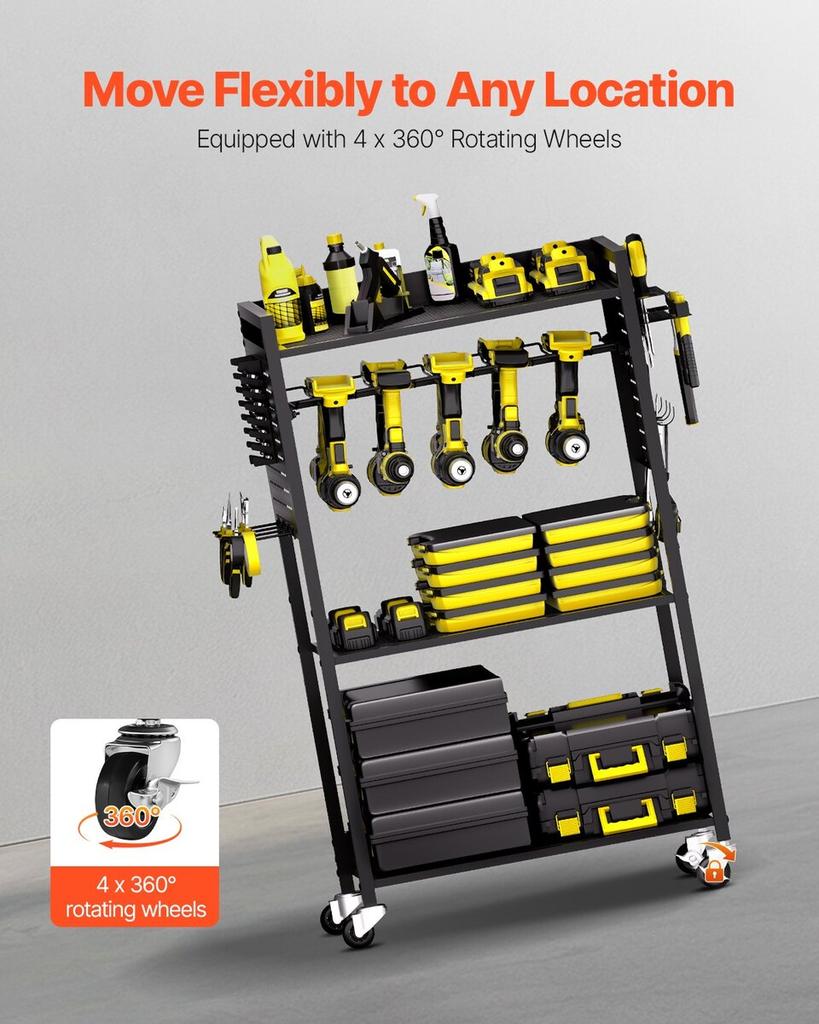 Carrito Organizador de Herramientas de 4 Niveles con Ruedas 150 lbs Carrito de Garaje para Taller
