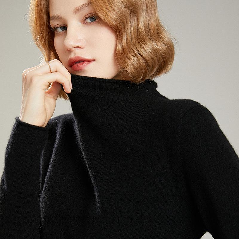 

Женский кашемировый свитер из чистой шерсти с полувысоким воротником - Приталенный крой, Универсальный вязаный дизайн Double Extra Large