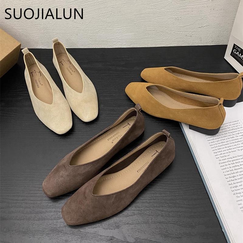 Fashion SUOJIALUN 2025 Spring New Women Flat Shoes Fashion Round Toe Slip On Ladies Elegant Boat Shoes Soft Flat Heel Outdoor Single Sho
