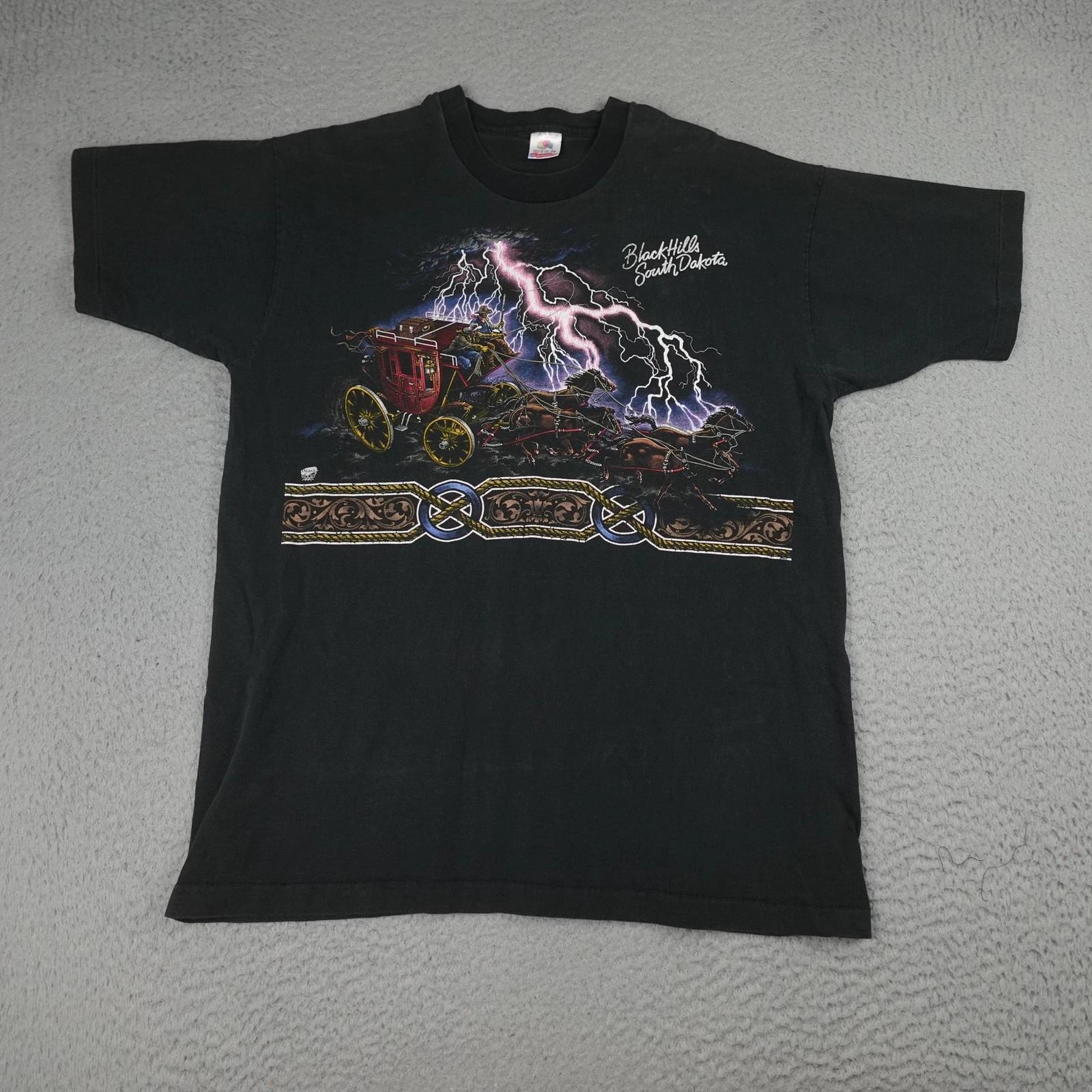 

Vintage Black Hills Shirt Mens XL Black Stagecoach Lightning 90s Made In USA S