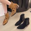 Fashionable New Pointed Sexy Leopard Print Casual Work Boots for Winter Comfort Elegant Temperament Short Boots for Women