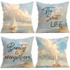 4 stuks Zeegezicht Zeilboot Tekst Ontwerp Kussens Kussensloop Polyester Kussenhoes Sierkussen Kussenhoes Huis Auto Bank Decor