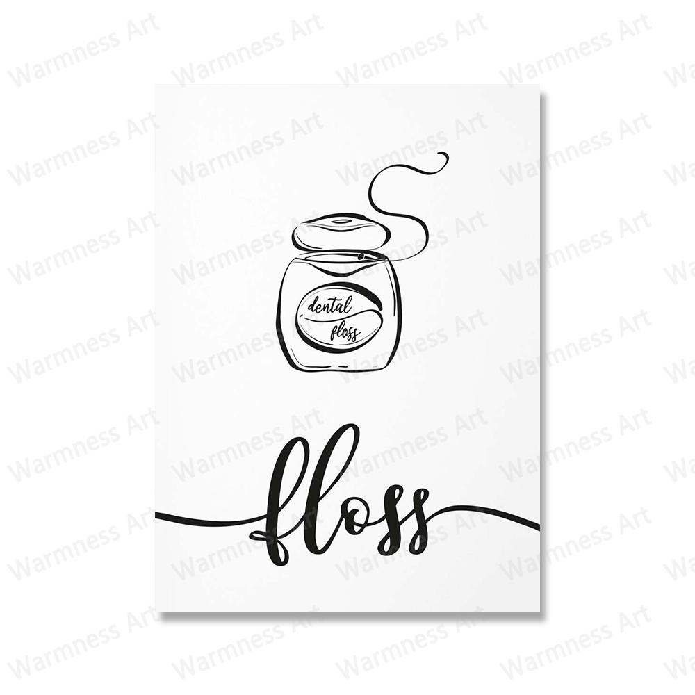 Wash Brush Floss Flush Black and White Minimalism Art WC Toilet Sign Posters Canvas Painting Nordic Wall Picture Bathroom Decor
