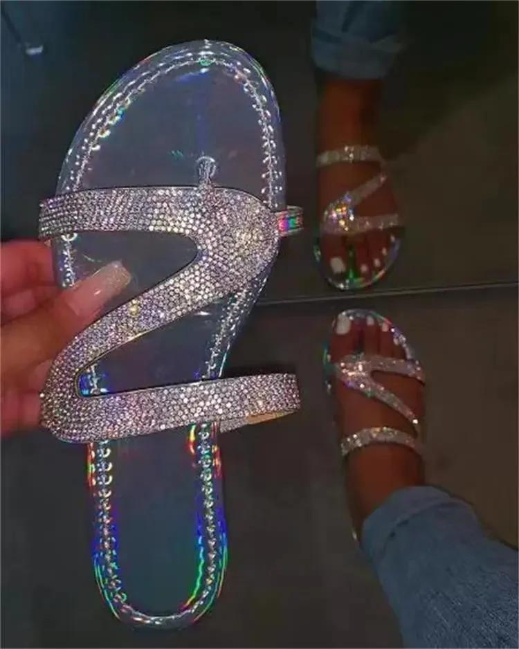 Sexy Women Sandals Summer Beach Shallow Mouth Rhinestones Ladies Fashion Show Comfortable Light Shoes Sandalias Femininas