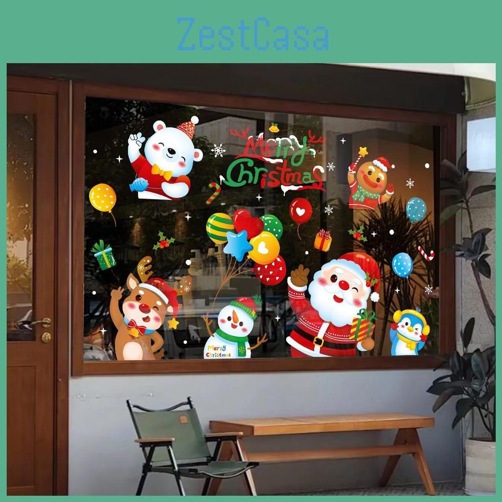 Christmas Static Electricity Stickers With Santa Claus Reindeer Design Snowman