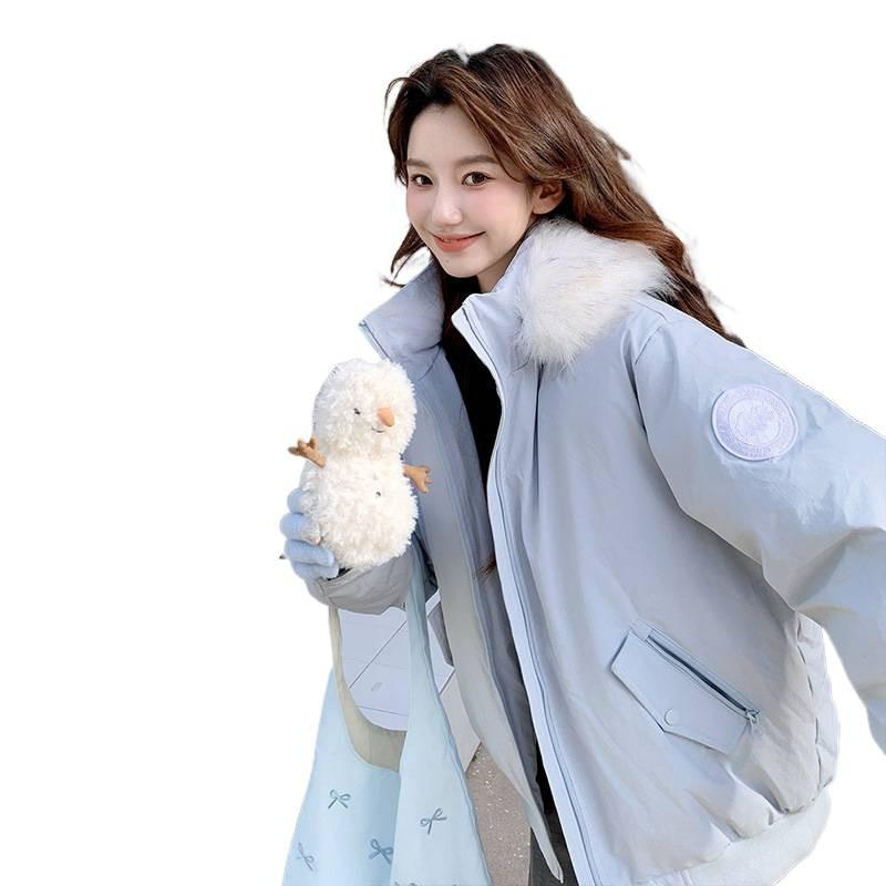 Fur collar tooling cotton clothes women's winter new badge thickened cotton clothes loose hooded bread clothes jacket