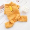 Cute Flannel Plushie Dog Hoodie Soft Warm Strips Pattern Dog Overalls Solid Color 4 Feet Cat Jumpsuit For Chihuahua