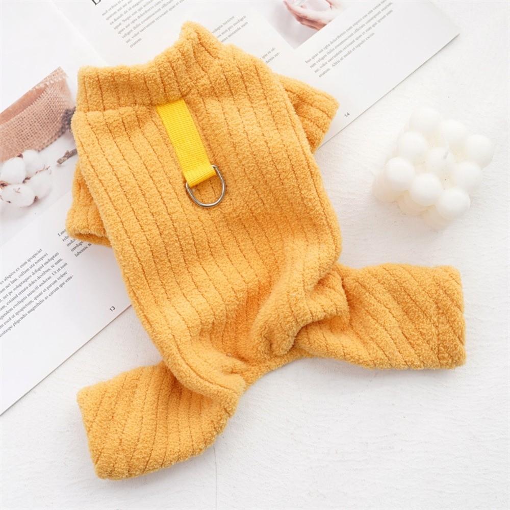 Cute Flannel Plushie Dog Hoodie Soft Warm Strips Pattern Dog Overalls Solid Color 4 Feet Cat Jumpsuit For Chihuahua