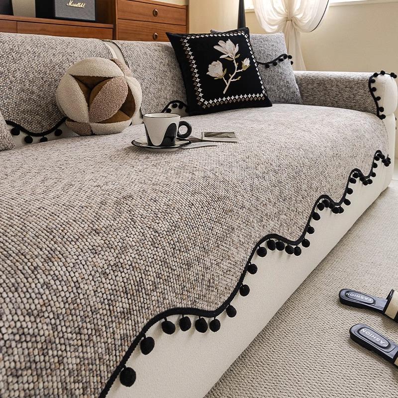 Retro chenille sofa cushion fixed non-slip sofa seat cushion 2025 new four-season universal special-shaped sofa cover