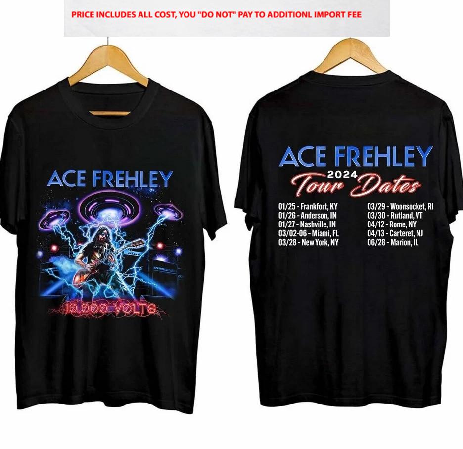 Vintage Ace Frehley 2024 Tour Schedule 2 Sides Cotton Black S5XL Shirt BB438 Unisex T-Shirt XXL