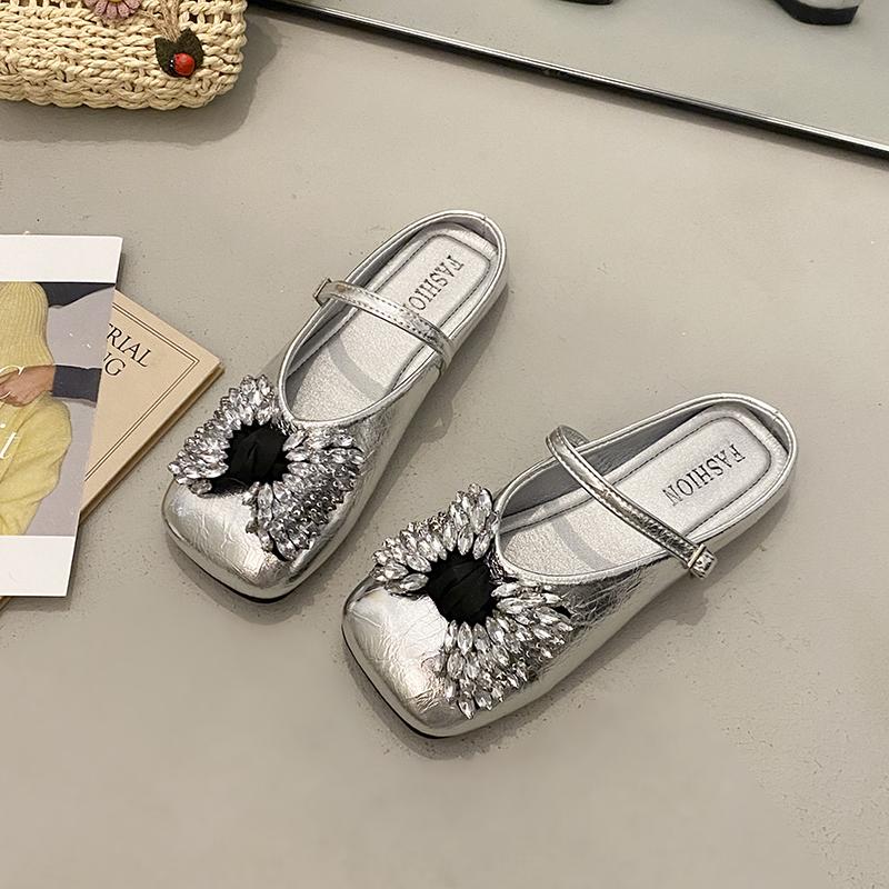 New Women's Mules Bow Square Head Fashionable Slippers Outdoor Casual and Comfortable Dress Women's Shoes 2 Colors Versatile