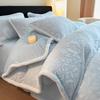 Luxurious 3D Rabbit Fur Trimmed Bedding Set: Includes Thick Warm Bed & Fitted Sheets - Minimalist Style