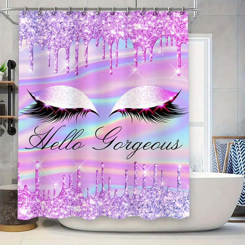 

Glamorous Eyelash Shower Curtain Pink Glitter Hello Gorgeous Bath Mat Decoration for Bathroom Accessories Set Home Decor Waterpr 90x180cm