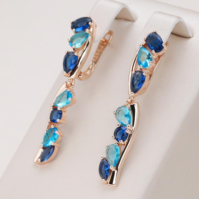 Luxury Blue Natural Zircon Drop Earrings For Women Trendy Rose Gold Color Bride Earrings Vintage Wedding Jewelry