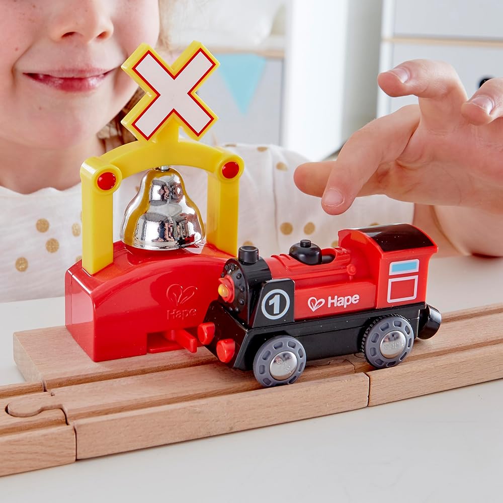 Hape Wooden Level Crossing Alarm Toy 12.6x12.5x9cm for Ages 3 and Up