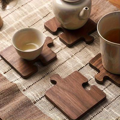 Vintage Dřevěná Puzzle Podložka, Dekorativní Izolační Podložka pro Atmosféru Barového Stolu, Vánoční Dekorace, Dřevěný Materiál