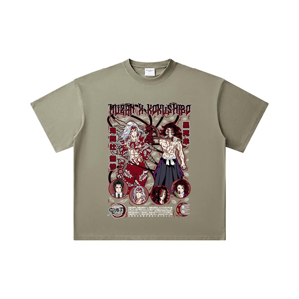 260 GSM Double Yarn 32 Count 100% Cotton Demon Slayer V14 Muzan Kokushibo Print Unisex Heavy Cotton T Shirt