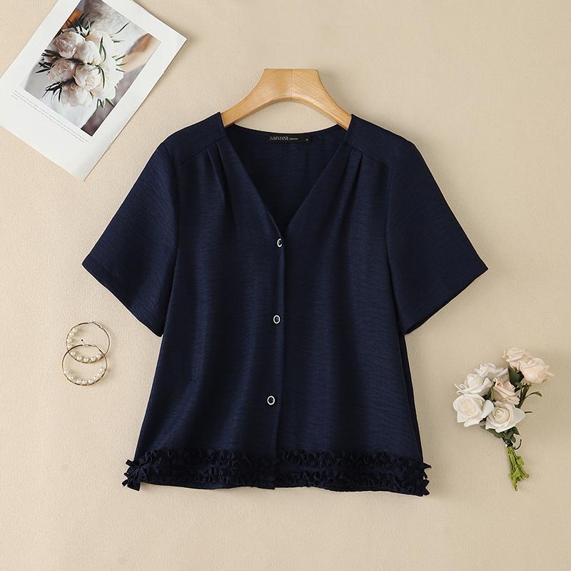ZANZEA Women Casual V-Neck Solid Color Short Sleeve Blouse S