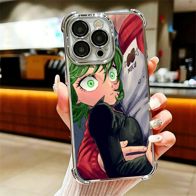 One P-Punch-Mans Tatsumaki Soft Phone Case For iPhone 15 16 17 Air 14 Pro Max 16E Plus 13 12 Mini Plating Anti-Fall Fundas