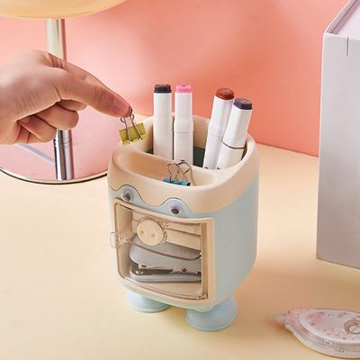 Niedlicher Cartoon Schwein Stifthalter Mehrfachfach Schreibtischorganizer mit Schublade Multifunktionaler Kosmetik Make-up Pinselhalter für Zuhause Büro Schulsachen
