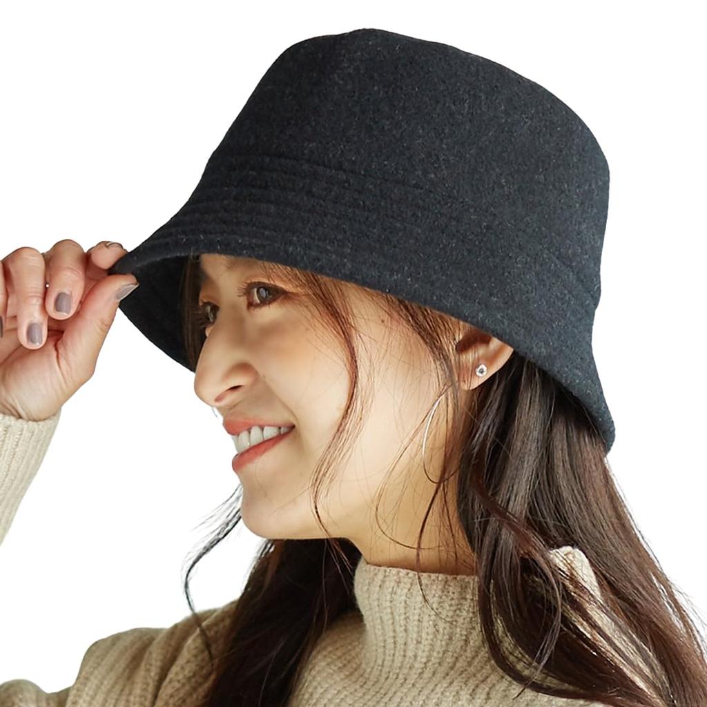 ICHIYON Basque Bucket Basque Felt Wool Bucket Adjustable Solid [14+ PLUS] Women's Hat, Fall/Winter Hat, Black/Ivory, Size, Warm, Color, ihat0535-bk-l