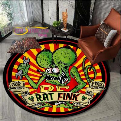 Rat Fink Rug Retro Round  Living Room Decor Mancave  Floor Mats Carpets for Bed  Chair Mat Gifts
