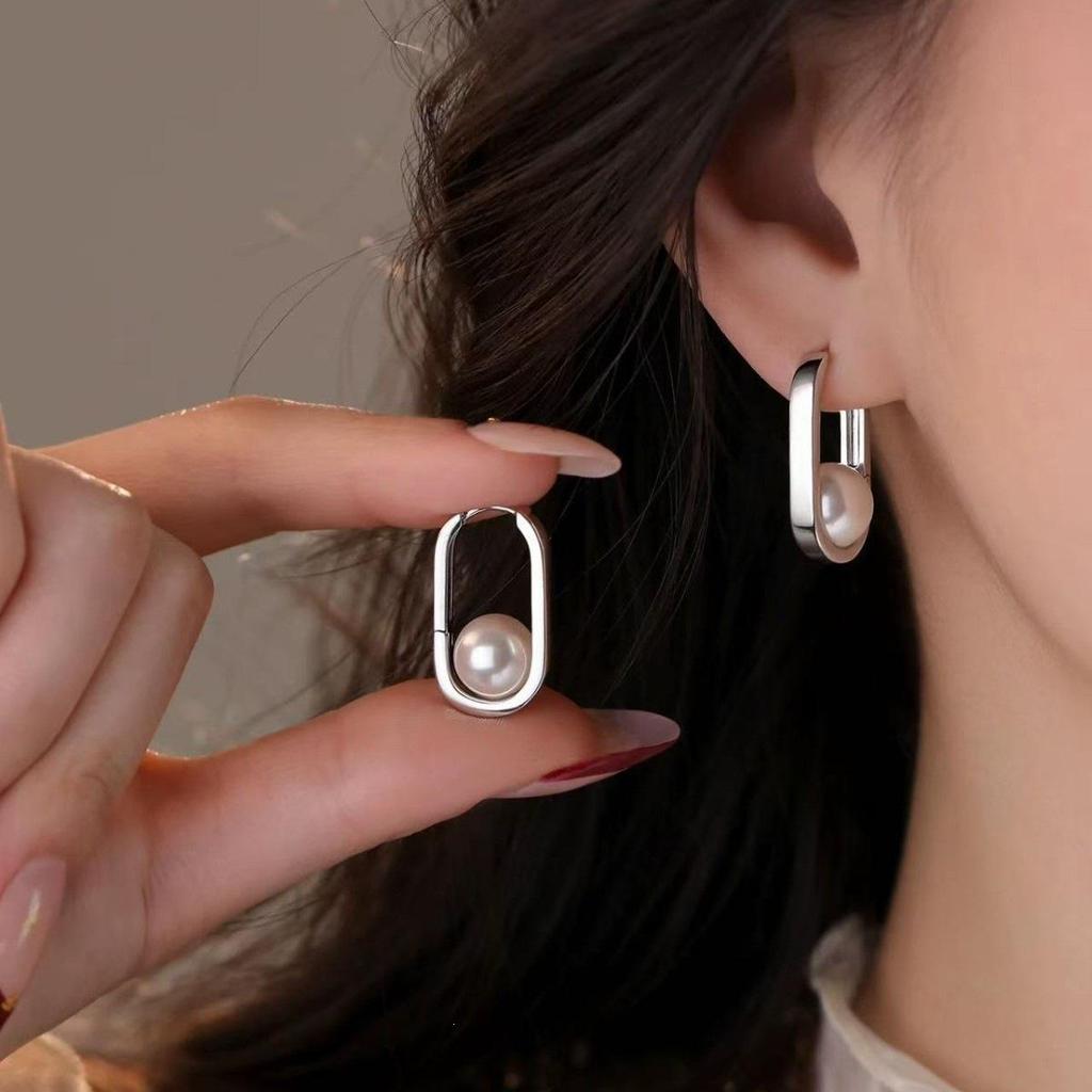 925 Sterling Silver Oval Pearl Earrings - Niche Design 2026, High-End Women's Stud Jewelry